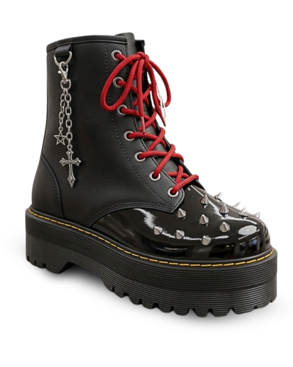 Bota Combat punta charol agujetas rojas Bota Combat punta charol agujetas rojas