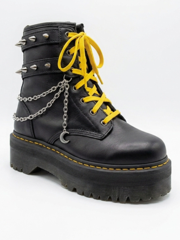 Bota Combat arnés con cadena y luna amarillo