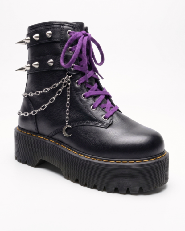 Bota Combat arnés con cadena y luna morado Bota Combat arnés con cadena y luna morado